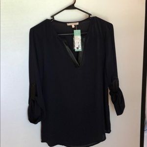 Hawthorn S Navy Blouse w/black faux leather